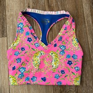 Lilly Pulitzer Lindsay Sports Bra Prosecco Pink Tigress Garden size XS luxletic